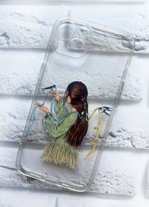 Прозорий чохол для Apple iPhone 13 патріотичний дизайн Дівчина з ластівками принт 16