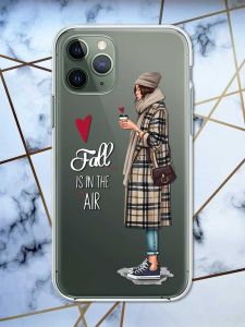 Прозорий чохол на iPhone 12 / 12 Pro рельєфний дизайн Дівчина з кавою принт 59