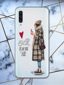 Прозорий чохол на Samsung Galaxy А50 (2019) А505 рельєфний дизайн Дівчина з кавою принт 59