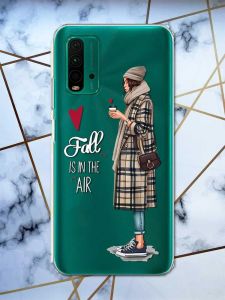 Прозорий чохол на Xiaomi Redmi 9T  рельєфний дизайн Дівчина з кавою принт 59