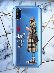 Прозорий чохол на Xiaomi Redmi 9A  рельєфний дизайн Дівчина з кавою принт 59