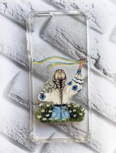 Прозорий чохол для Samsung A12 патріотичний дизайн Дівчина зі стрічкою принт 17