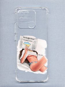 Чохол з потовщеними кутами на Xiaomi Redmi 10C рельєфний дизайн Дівчина з газетою принт 31