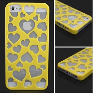 Пластиковий чохол для iPhone 5 / 5s Вирізані серця Жовтий