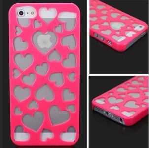Пластиковий чохол для iPhone 5 / 5s Вирізані серця Ярко-рожевий