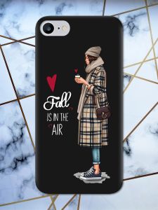 Матовий чорний чохол на iPhone 7 / 8 дизайн Дівчина з кавою принт 59