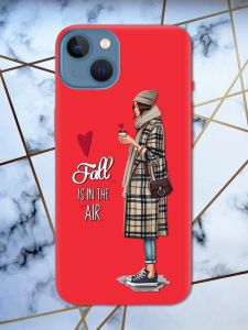 Матовий червоний чохол на Apple iPhone 13 Дівчина з кавою принт 59