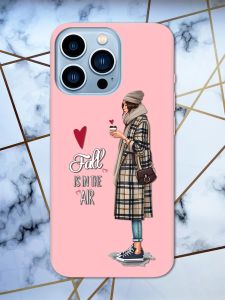 Матовий рожевий чохол на Apple iPhone 13 Pro Max Дівчина з кавою принт 59