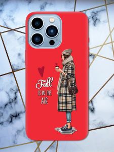 Матовий червоний чохол на Apple iPhone 13 Pro Max Дівчина з кавою принт 59