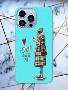 Матовий бірюзовий чохол на Apple iPhone 13 Pro Max Дівчина з кавою принт 59