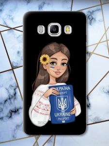 Матовий чорний чохол на Samsung Galaxy J5(2016) J510 патріотичний дизайн Дівчина з паспортом принт 12