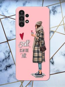Матовий рожевий чохол на Samsung A13 4G Дівчина з кавою принт 59