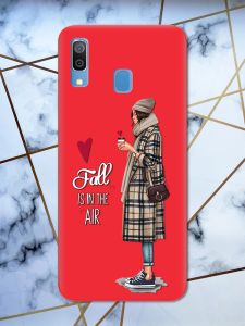 Матовий червоний чохол на Samsung Galaxy А30 (2019) / А20 (2019) Дівчина з кавою принт 59