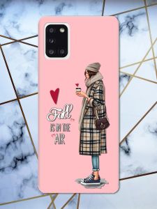 Матовий рожевий чохол на Samsung Galaxy А31 Дівчина з кавою принт 59
