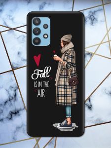 Матовий чорний чохол на Samsung Galaxy A32 Дівчина з кавою принт 59