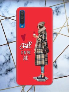 Матовий червоний чохол на Samsung Galaxy А50 (2019) А505 Дівчина з кавою принт 59