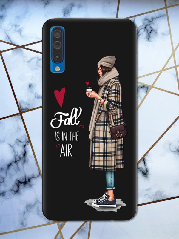 Матовий чорний чохол на Samsung Galaxy А50 (2019) А505 Дівчина з кавою принт 59