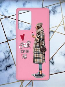 Матовий рожевий чохол на Samsung Galaxy A52 Дівчина з кавою принт 59