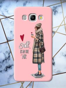 Матовий рожевий чохол на Samsung Galaxy J5(2016) J510 Дівчина з кавою принт 59