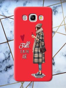 Матовий червоний чохол на Samsung Galaxy J5(2016) J510 Дівчина з кавою принт 59