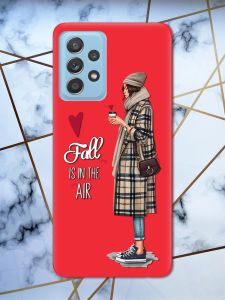 Матовий червоний чохол на Samsung Galaxy A52 Дівчина з кавою принт 59