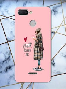 Матовий рожевий чохол на Xiaomi Redmi 6 Дівчина з кавою принт 59