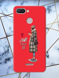 Матовий червоний чохол на Xiaomi Redmi 6 Дівчина з кавою принт 59