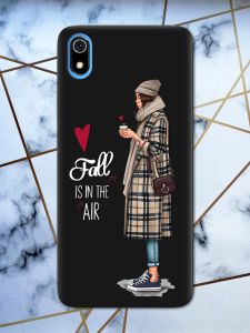 Матовий чорний чохол на Xiaomi Redmi 7A Дівчина з кавою принт 59