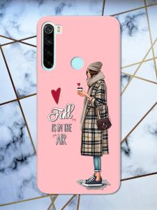 Матовий рожевий чохол на Xiaomi Redmi Note 8 Дівчина з кавою принт 59