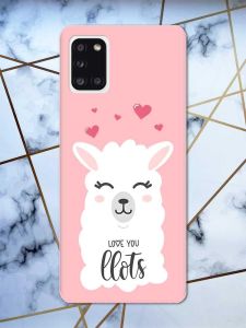 Матовий рожевий чохол на Samsung Galaxy А31 рельєфний дизайн Лама принт 94