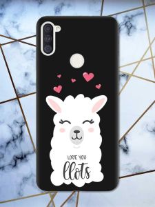 Матовий чорний чохол на Samsung Galaxy А11 рельєфний дизайн Лама принт 94