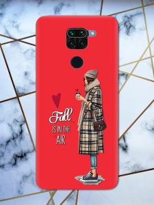 Матовий червоний чохол на Xiaomi Redmi Note 9 Дівчина з кавою принт 59