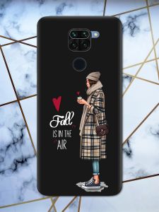 Матовий чорний чохол на Xiaomi Redmi Note 9 Дівчина з кавою принт 59