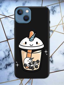 Матовий чорний чохол на Apple iPhone 13 дизайн Коктейль Єдиноріг принт 96