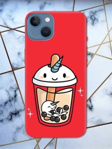 Матовий червоний чохол на Apple iPhone 13 дизайн Коктейль Єдиноріг принт 96