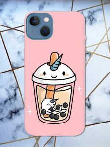 Матовий рожевий чохол на Apple iPhone 13 дизайн Коктейль Єдиноріг принт 96