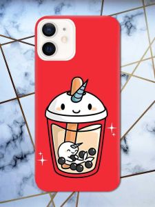 Матовий червоний чохол на Apple iPhone 12 / 12 Pro (6.1) дизайн Коктейль Єдиноріг принт 96