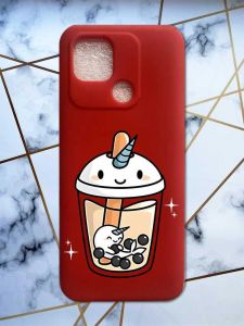 Матовий червоний чохол на Xiaomi Redmi 10C дизайн Коктейль Єдиноріг принт 96