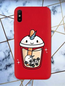 Матовий червоний чохол на Xiaomi Redmi 9А дизайн Коктейль Єдиноріг принт 96