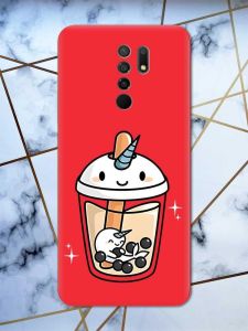 Матовий червоний чохол на Xiaomi Redmi 9 дизайн Коктейль Єдиноріг принт 96