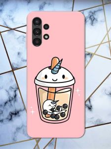 Матовий рожевий чохол на Samsung A13 4G дизайн Коктейль Єдиноріг принт 96