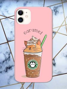 Матовий рожевий чохол на Apple iPhone 11 (6.1) дизайн Капучіно котик принт 97