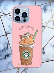 Матовий рожевий чохол на Apple iPhone 13 Pro Max дизайн Капучіно котик принт 97