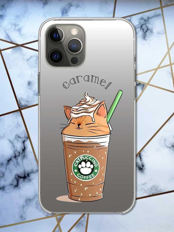 Прозорий чохол на iPhone 12 Pro Max дизайн Капучіно котик принт 97
