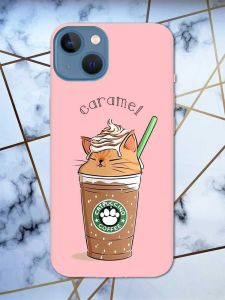 Матовий рожевий чохол на Apple iPhone 13 дизайн Капучіно котик принт 97