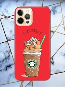 Матовий червоний чохол на Apple iPhone 12 Pro Max дизайн Капучіно котик принт 97