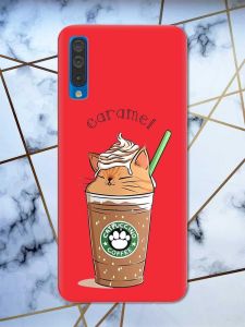 Матовий червоний чохол на Samsung Galaxy А50 (2019) А505 дизайн Капучіно котик принт 97