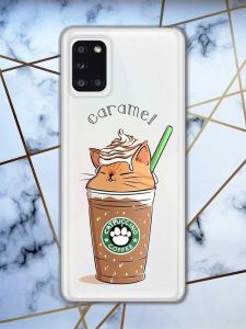 Прозорий чохол на Samsung A31 дизайн Капучіно котик принт 97