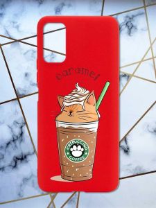 Матовий червоний чохол на Xiaomi Redmi Note 11 4G дизайн Капучіно котик принт 97