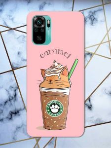 Матовий рожевий чохол на Xiaomi Redmi Note 10 / Note 10s дизайн Капучіно котик принт 97